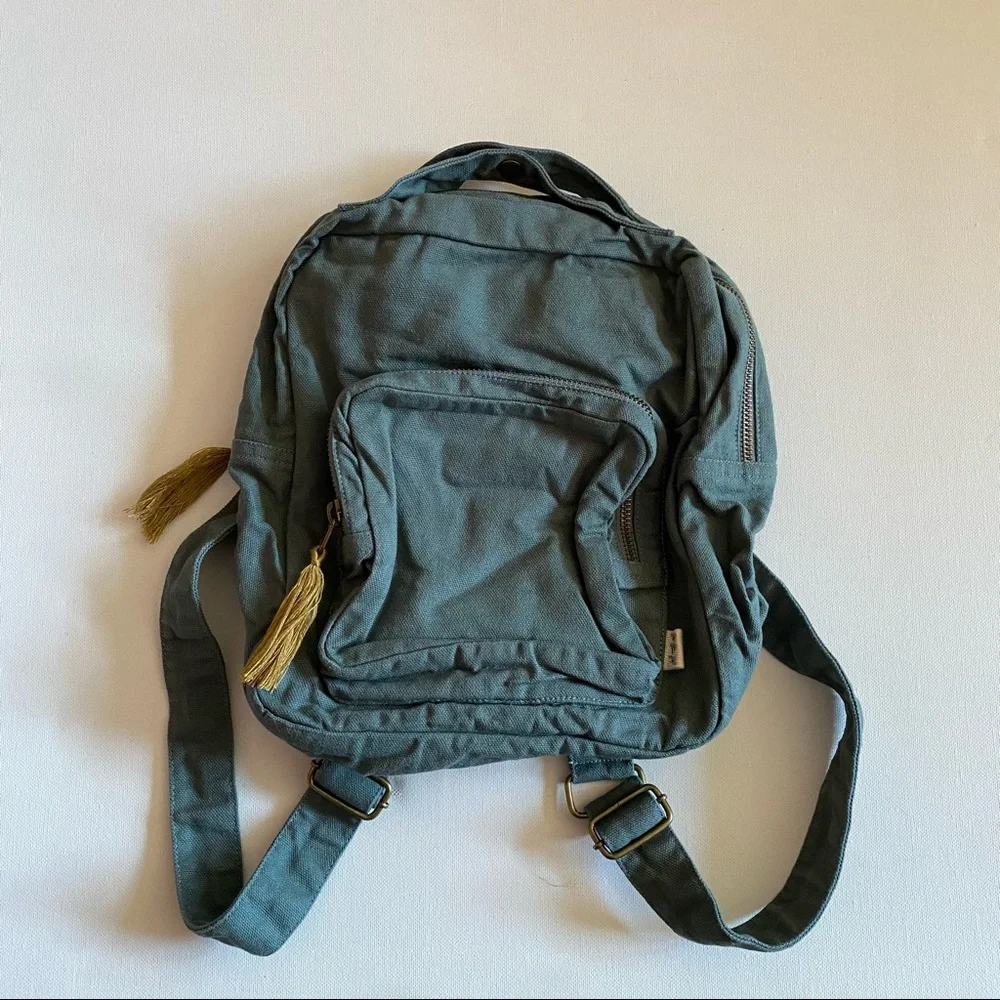 Numero 74 Children’s Clay Blue Backpack with Pockets and Mustard Tassels